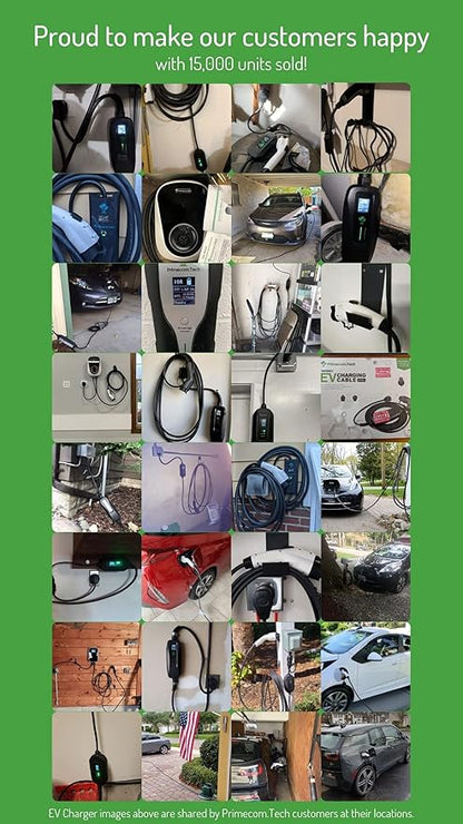PRIMECOM Level 2 EV Charger 220/240V, 16A, 30ft & 50ft, Portable EVSE Electric Vehicle Charging Cable Compatible with Bolt Volt Leaf BMW i3 Fiat 500e Clarity NIRO Prius (30 Feet, 6-20P)