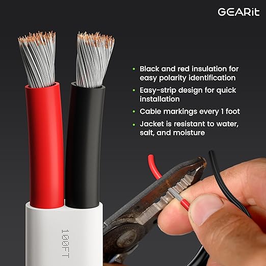 GEARit Speaker Wire 14 Gauge (200ft), Red/Black Speaker Cable 14AWG, Duplex 2-Conductor, Speaker Wires for Boat, RV, Camper, Trailer, Automotive, in-Wall and Outdoor Use