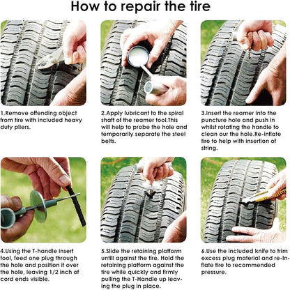 Tyre Repair Kit, 63pcs Heavy Duty Tire Plug, Universal Repair Tool Kit to Fix Punctures and Plug Flats Tire Patch for Car, Motorcycle, Truck, Tractor, Trailer, ARB, ATV, RV, SUV