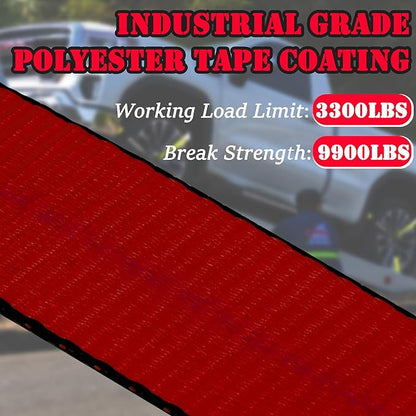 4 Pack Car Tie Down Straps for Trailers - 2" x 96" - 3,300 lbs Safe Working Load -Adjustable Wheel Straps for Hauling Cars.