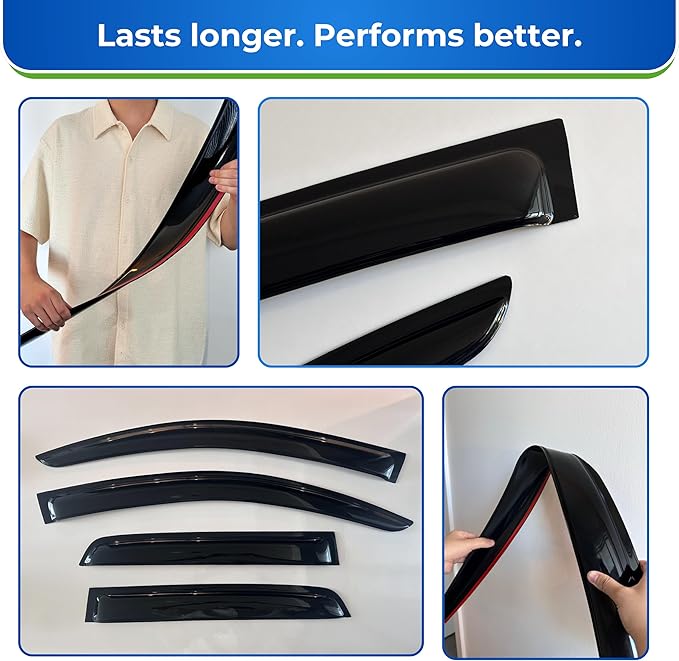 KPY Window Visor Compatible with Toyota bZ4X 2023-2024, 4PC Rain Guard Side Window Vent Deflectors Tape-On Style, 2023 2024