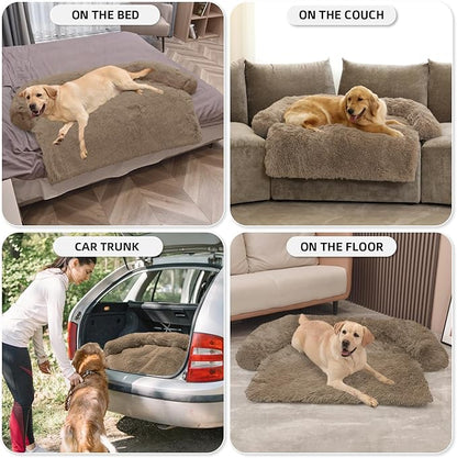 GGIB Calming Dog Bed Fluffy Plush Dog Mat for Furniture Protector with Removable Washable Cover for Large Medium Small Dogs and Cats (Extra Extra Large, Camel)
