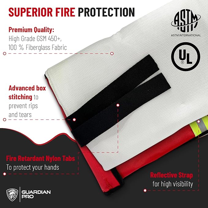 Emergency Fire Blanket for Home and Kitchen - 47"x47" - Must Have Fire Protection - Fire Suppression Fiberglass Fire Blankets for House Camping Car Office Emergency Survival Safety (1 Pack)