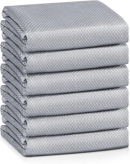 Streak Free Lint Free Microfiber Window Cleaning Cloth,Best Glass Car Shiny Wipes Mirror Shower Cleaning Cloth, Miracle Cloths for Glasses,Stainless Steel,Wine Glass Polishing Towels,Pack of 6,Grey