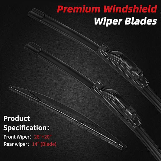 OTUAYAUTO Premium Windshield Wiper Blades - Replacement for Acura MDX 2014-2020 - Precision Fit, All-Weather Performance, Front and Rear Wiper Blades, J/U Hook - 26"+20"+14" (Pack of 3)