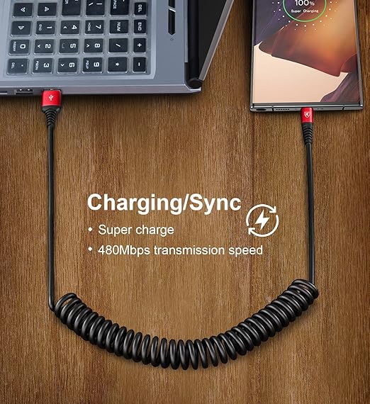 USB C Cable [3FT+6FT], 2Pack USB A to USB C 3A Fast Charging, Coiled Type C Charger Cord for Car USB-C Cable Compatible with iPhone 16/15/Plus/Pro/Samsung Galaxy A10e A20 A50 S20 Plus S10E Note 20-Red