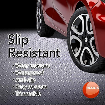 RESILIA Heavy Duty Garage Floor Runner & Protector Mat - Slip Resistant Diamond Plate PVC Mats - Water, Spill, & Stain Resistant, Silver (4 feet x 20 feet)