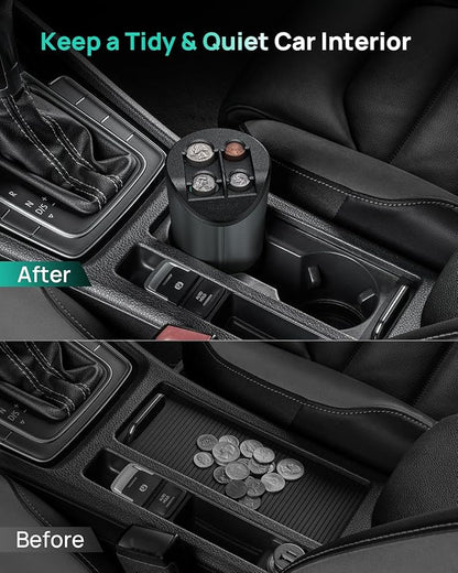 HALOBLK Large Capacity Coin Holder for Car Change Organizer, Compatible with Most Vehicles & Trucks, Black (1 Pack)
