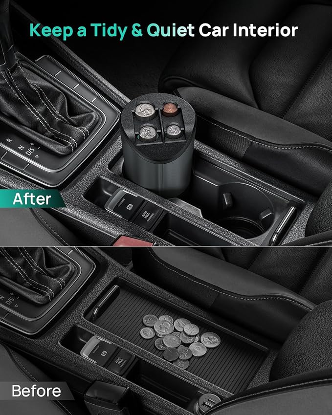 HALOBLK Large Capacity Coin Holder for Car Change Organizer, Compatible with Most Vehicles & Trucks, Black-2Pack