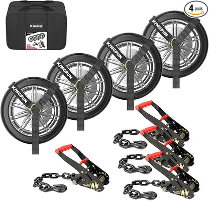 Kingfun Car Tie Down Straps for Trailers 4 Pack Lasso Straps - 2" x 120" Heavy Duty Trailer Strap, 10,000 lb Break Strength, Over The Wheel for Car Hauler, Truck, UTV, Utility Trailers