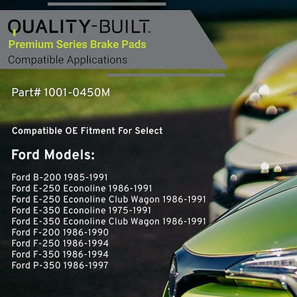 Premium Semi-Metallic Front Brake Pads (1001-0450M) Compatible with 1975-1997 Ford (B-200/E-250 Econoline/E-250 Econoline Club Wagon/E-350 Econoline/F-200/F-250/F-350/P-350 & More)
