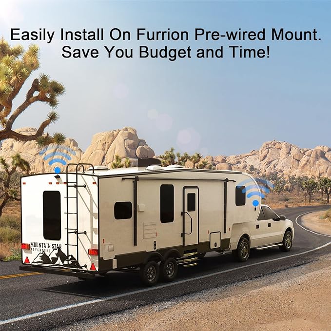 Fookoo HD 4 Cameras Wireless RV Backup System, 7" Split-Screen Monitor, 2 Rear View + 2 Side Cameras, IR Night Vision Recording Waterproof Compatible with Furrion Pre-Wired RV Truck Trailer - DW7Y504