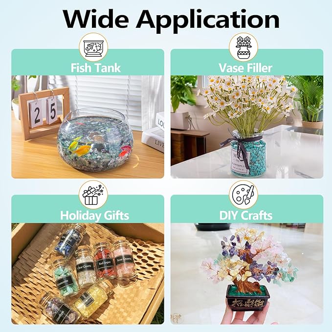 0.5 Lb/230g Blue Howlite Turquoise Crushed Stone Crystal Chips Bulk, Aquarium Gravel Rocks Polished Tumbled Stones Marble for Vases Filler, Garden and Fish Tank Decoration - 7-9mm