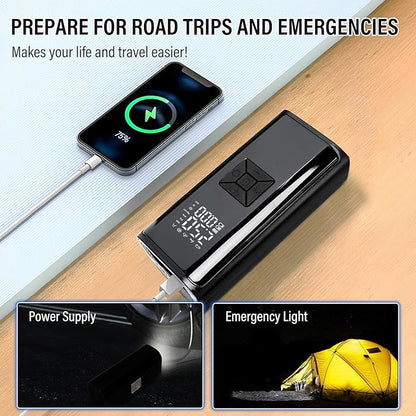 Tire Inflator Portable Air Compressor - Cordless Air Pump with Digital Tire Pressure Gauge, Accurate Dual LCD Display & LED Light, for Car/Motorcycle/E-Bike/Ball