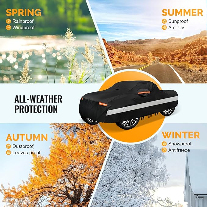 30 Layers Truck Car Cover for Automobiles All Weather Waterproof, Outdoor Snowproof UV Protection Windproof, Soft Cotton, Heavy Duty Universal Car Covers, (Black, Fit Truck 211"-230")