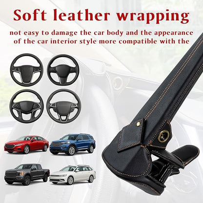 Amorin Leather Car Steering Wheel Lock Anti Theft Device Security Lock with Adjustable Length Fit for Cars Trucks Vans and SUVs with 2 Keys