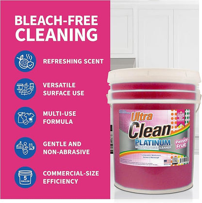Ultra Clean Platinum Multipurpose Cleaner, Non-Abrasive and Bleach-Free, for Kitchen Counters, Bathroom Floors and Garage Spaces, Passion Fruit, 5 Gal