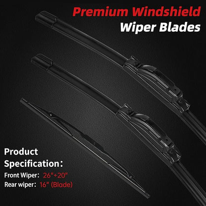 OTUAYAUTO Premium Windshield Wiper Blades - Replacement for Dodge Grand Caravan 08-19, Chrysler Town & Country 08-16, All-Weather, Front and Rear Wiper Blades, U Hook - 26"+20"+16" (Pack of 3)