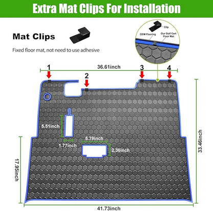 EZGO TXT Golf Cart Full Coverage Floor Liner Mat, fits EZGO TXT (1994+), Valor(1994+), Express S4(2012-2020), Cushman Workhorse, EX1(2020), Thick Anti-Slip Rubber, Blue Trim