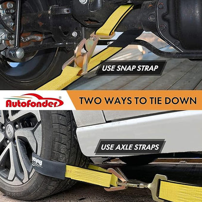 Complete Axle Straps Tie Down Kit 2" x10' Heavy Duty Vehicle Tie Down Strap-Breaking Strength 10,000lbs-Working Load Limit 3,333lbs-Car Tire Straps for Car, Truck, UTV & More