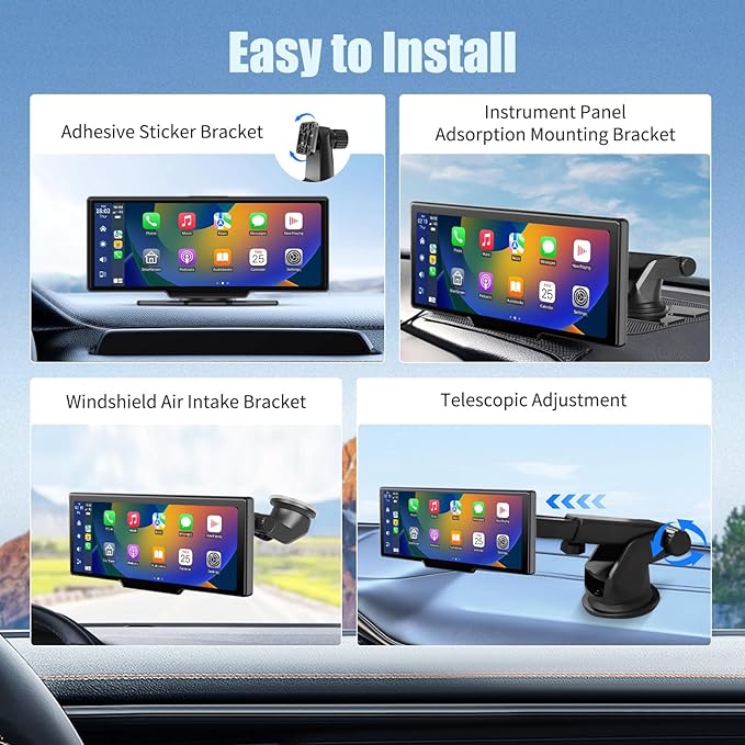 Wireless Carplay Screen, 10.26"Portable Car play & Android Auto Touch Screen, Bluetooth Double Din Car Stereo with 4K Dash Cam,1080P Backup Camera/Mirror Link/Voice Control/GPS/AUX/FM for All Vehicles