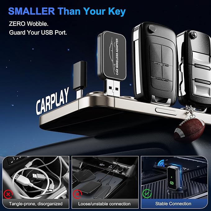 Wireless CarPlay Adapter 2025 Mini Size Multi-User Dongle Seamless Car Bluetooth Carplay Adapter for iPhone and Vehicle USB & Type-C Plug and Play Car Play Wire to Wireless No Delay Auto Connect