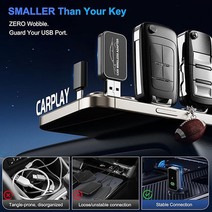 Wireless CarPlay Adapter 2025 Mini Size Multi-User Dongle Seamless Car Bluetooth Carplay Adapter for iPhone and Vehicle USB & Type-C Plug and Play Car Play Wire to Wireless No Delay Auto Connect