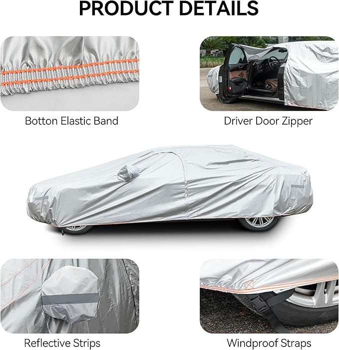 Car Cover Compatible with Dodge Challenger 2008-2024,Waterproof Car Cover for Automobiles All Weather with Door Zipper & Cotton Lining,Windproof Sun UV Hail Protection