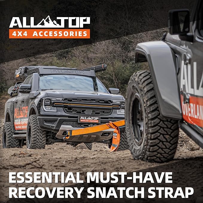ALL-TOP Recovery Snatch Strap, 3in x 30ft - 35000Lbs, Heavy Duty 100% Nylon Kinetic Towing Recovery Strap with 22% Elongation & Reinforced Loops