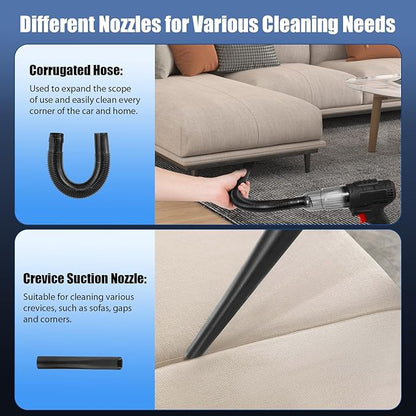 Car Vacuum Cleaner Portable Air Duster 2in1 Brushless Motor 80000 RPM Vacuum Suction Blower with LED Light Dual Use for Home Office Keyboard with 5pcs Nozzles and Carry Bag
