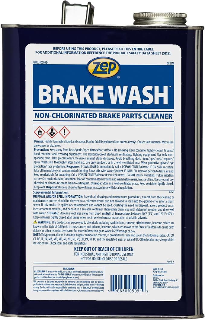 Zep Brake Wash Liquid Non-Chlorinated Parts Cleaner - 1 Gallon (Case of 4) 50524 - Fast-Acting, Non-chlorinated, Solvent Degreaser