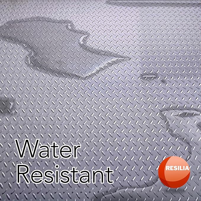 RESILIA Heavy Duty Garage Floor Runner & Protector Mat - Slip Resistant Diamond Plate PVC Mats - Water, Spill, & Stain Resistant, Silver (4 feet x 10 feet)