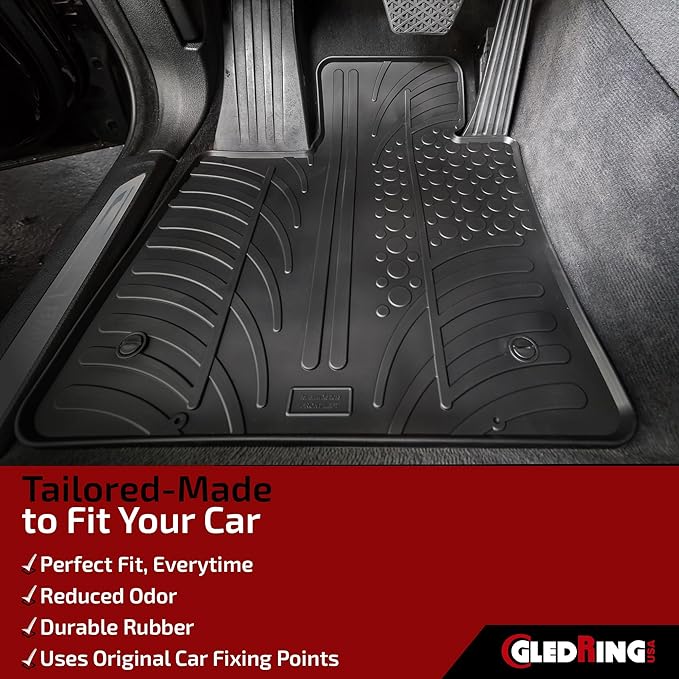 Gledring USA Custom Fit All-Weather Rubber Floor Mats Intended for Toyota RAV4 & Hybrid Floor mats for 2019-2023, No Trimming Required, Tailored Custom Fit, Protects from Rain, Mud & Snow