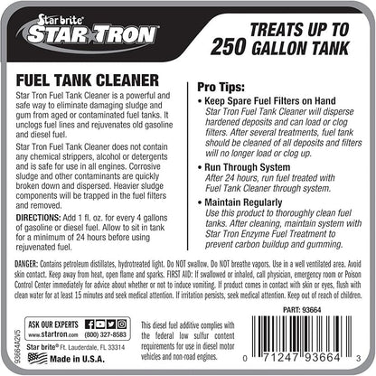 STAR BRITE Star Tron Fuel Tank Cleaner - Remove Sludge, Varnish & Other Deposits - Rejuvanate Old, Stale Fuel - Concentrated Formula Works In Gas Tanks & Diesel Tanks - 64 OZ (093664) , blue