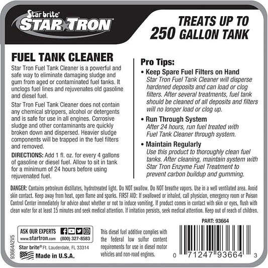 STAR BRITE Star Tron Fuel Tank Cleaner - Remove Sludge, Varnish & Other Deposits - Rejuvanate Old, Stale Fuel - Concentrated Formula Works In Gas Tanks & Diesel Tanks - 64 OZ (093664) , blue