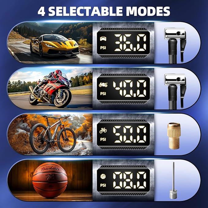Zune Lotoo Rechargeable Tire Inflator Portable Air Compressor for Car Tires, 150PSI Battery Powered Cordless Air Pump with Digital Pressure Gauge & Auto Shutoff for Bike Motorcycle E-Bike Ball
