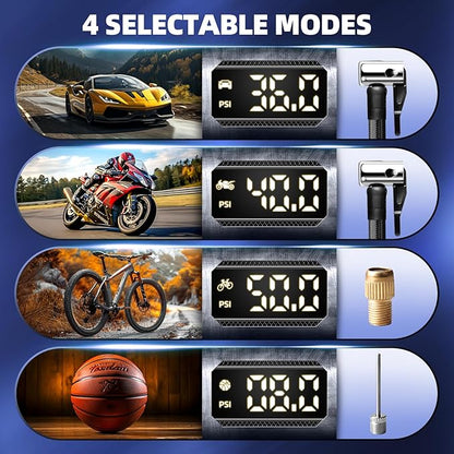 Zune Lotoo Rechargeable Tire Inflator Portable Air Compressor for Car Tires, 150PSI Battery Powered Cordless Air Pump with Digital Pressure Gauge & Auto Shutoff for Bike Motorcycle E-Bike Ball