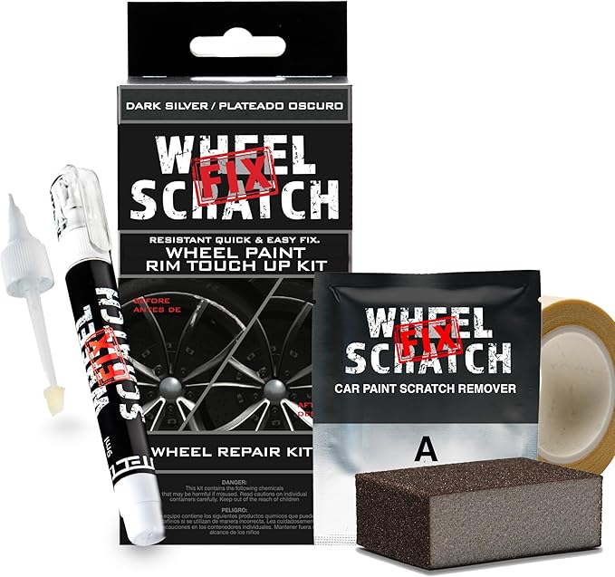 Dark Silver Rim Touch Up Paint Kit, Car Wheel Scratch Repair Kit, Wheel Touch Up Paint Pen, curb rim repair kit, curb rash repair kit, Universal Rim Alloy Wheel Paint Dark Silver (Dark Silver)