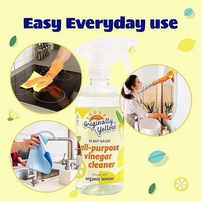Originally Yellow Lemon Vinegar All Purpose Cleaning Spray | Distilled Cleaning Vinegar For Every Room In the House | Plant-Derived All Purpose Cleaner | Living Room, Bathroom, & Kitchen | 3 Pack