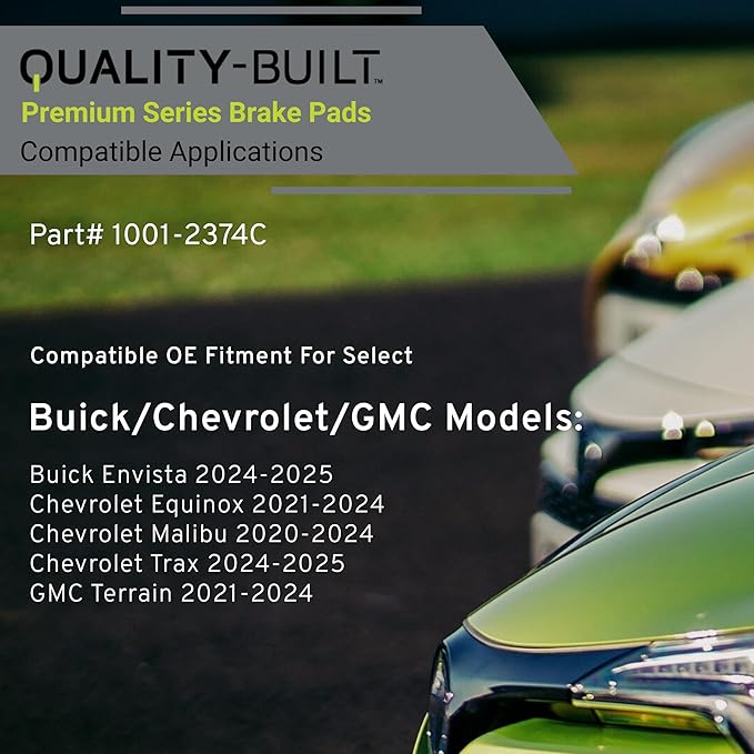 Premium Ceramic Rear Brake Pads (1001-2374C) Compatible with Buick Envista 2025-2024, Chevrolet Equinox 2024-2021, Malibu 2024-2020, Trax 2025-2024, GMC Terrain 2024-2021