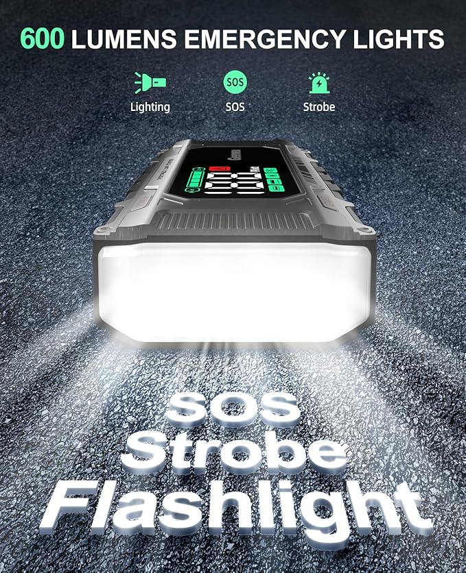 Car Jump Starter Battery Jumper Pack 8000A 65W PD Fast Charging, Portable 12V Car Battery Charger Booster Jump Box (All Gas/12.0L Diesel), Power Vehicle Jumper with Large Screen,150W DC, Lights