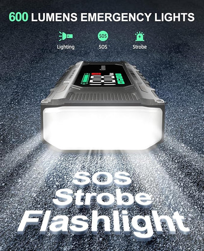 Car Jump Starter Battery Jumper Pack 8000A 65W PD Fast Charging, Portable 12V Car Battery Charger Booster Jump Box (All Gas/12.0L Diesel), Power Vehicle Jumper with Large Screen,150W DC, Lights