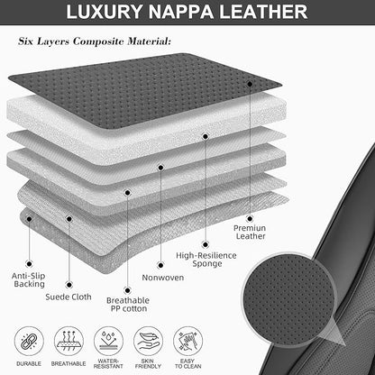 Car Seat Covers Full Set, Front and Rear Seat Covers for Cars, Waterproof Leather Auto Seat Protectors with Head Pillow, Car Seat Cushions Fit for Most Sedans SUV Pick-up Truck, Gray