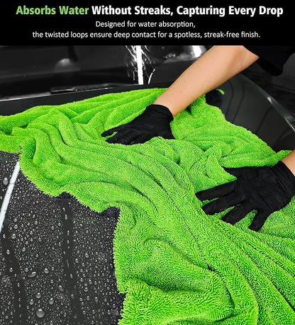 28" x 36" Car Drying Towel Extra Large, 1400 GSM Double Sided High Absorbent Car Wash Drying Towels, No Scratches or Streaks, Quick Dry Microfiber Towels for Cars Truck SUV, Green