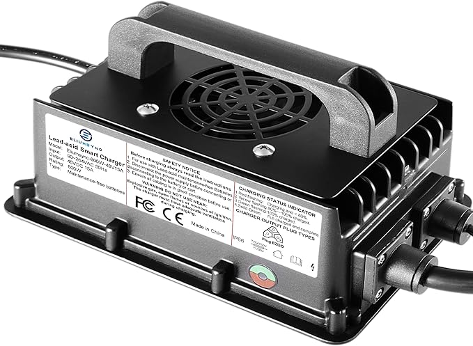 800W Lead Acid Battery Charger 48 Volt 15 AMP 3-Pin Triangular Plug EZGO RXV & TXT Golf Carts