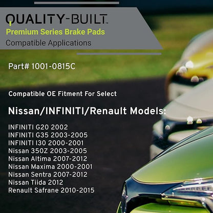 Premium Ceramic Front Brake Pads (1001-0815C) Compatible with 2000-2015 INFINITI/Nissan/Renault (350Z/Altima/G20/G35/I30/Maxima/Safrane/Sentra/Tiida)