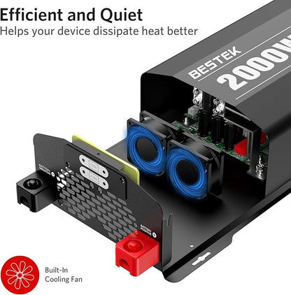 BESTEK 2000 Watt Pure Sine Wave Power Inverter, 12V DC to 110V/120V AC Inverter with 3 AC Outlets, USB & Type-C Port, Remote Controller, Off-Grid Solar Power Inverter 12V to 110V for Home, RV, Truck