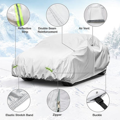 YOLENY Car Cover Waterproof All Weather Full Exterior Covers with Zipper,Universal Fit Sedan Chevrolet Corvette,Ford Fusion,Kia Stinger,Nissan Maxima,Subaru Legacy,Honda Accord etc.(UP to 191 inch)