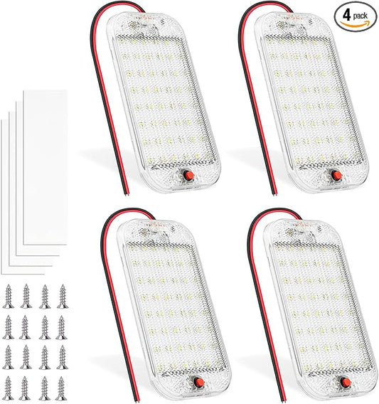 Dome Light for RV Interior, 48LED 800LM Ultra Bright 12 Volt LED White Lights, RV Ceiling Light with Switch Control, Ideal for Car Van Truck Camper Lorry Motorhome Boat(4 Pack)