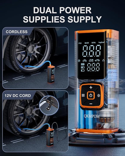 Tire Inflator Portable Air Compressor, 6X Faster 180 PSI Cordless Air Compressor, Air Pump with Pressure Gauge - Portable Tire Inflator for Car, Pickup, Motor, Bicycle, Balls and More